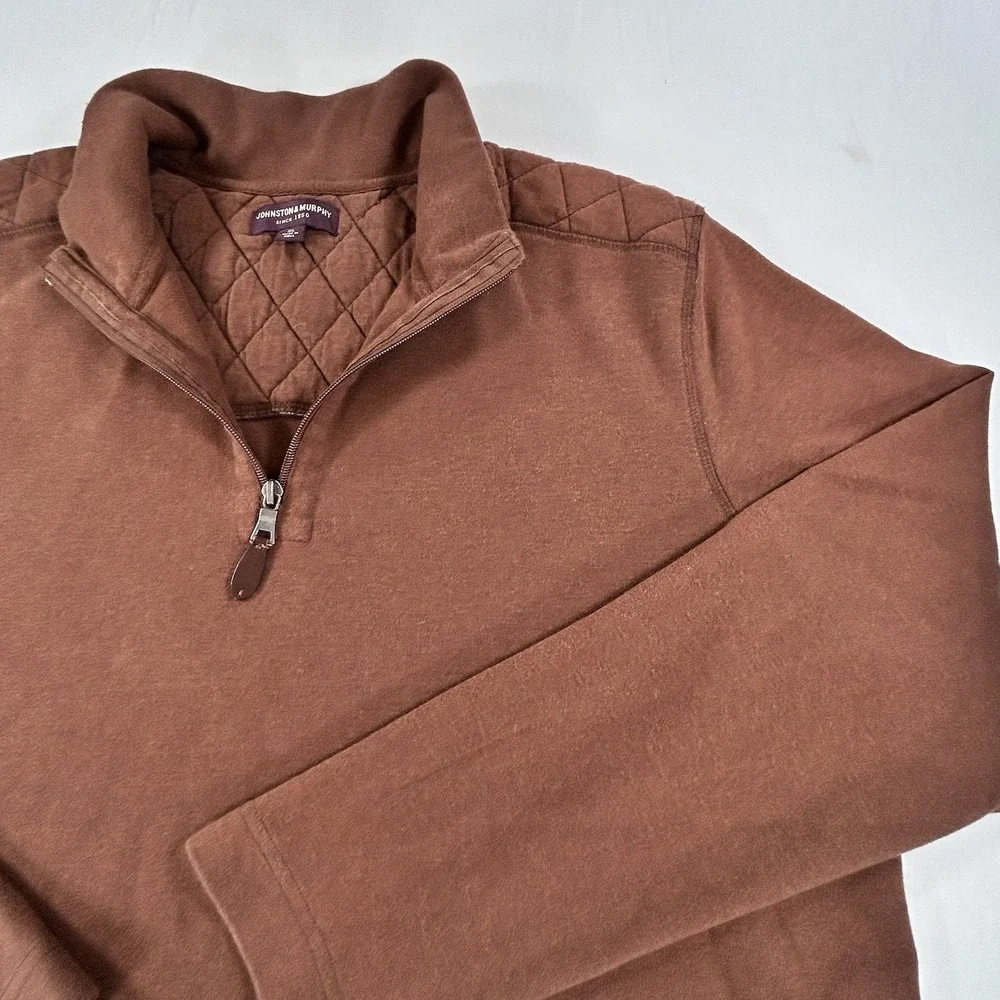 Johnson & Murphy Quarter Zip Mens Sz XL Brown Sweater Pullover Casual Diamond